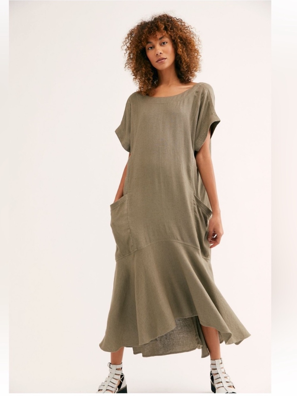 Free People Lightweight Linen Maxi Dress in Black with Side Pockets!